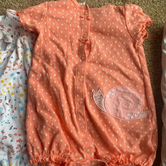 Set of Three Baby Girl Rompers Simple Joys by Carters Snail Floral and Dinosaurs - Picture 3 of 9